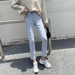 Lunivop  Light Wash High Waist Loose Women's Jeans Spring Autumn New Style Korean Version Slimming Nine Tube Straight Leg Pants
