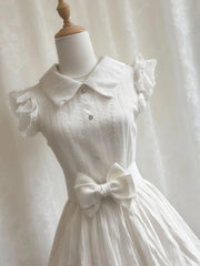 Lunivop  Summer Korean Sweet Preppy Dress Women Slim Lace Bow Lapel Mini Dress Harajuku Fresh Gentle Fashion Vintage Elegant Outfit