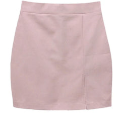 Lunivop  Pink High Waist Elastic f-length Women's Skirt Sexy Slimming All-matching Side-slit Busin Casual Polyester Fiber