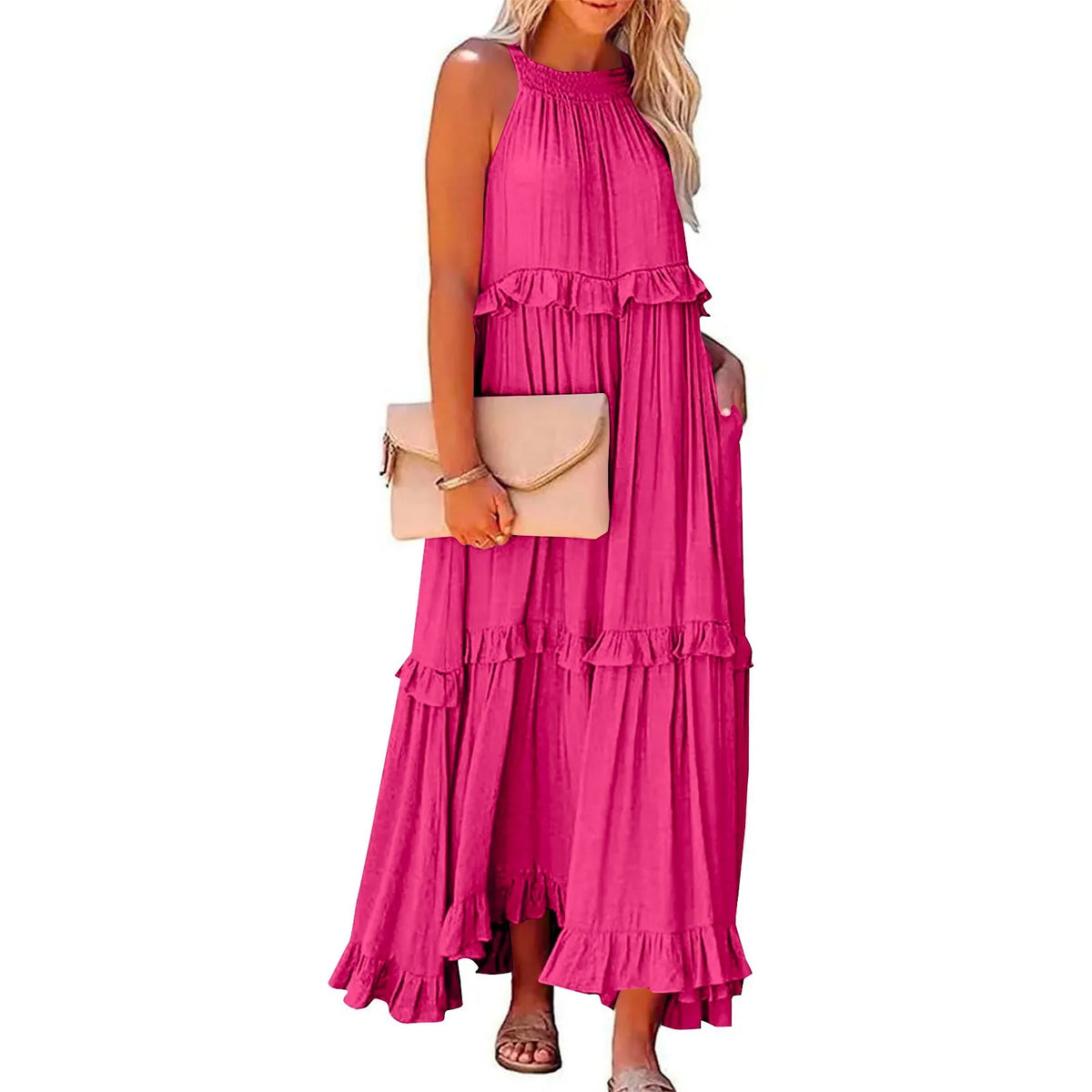 Lunivop  European and American New Summer Vacation Style Long Dress with Big Sway Flowing Beach Skirt for Women