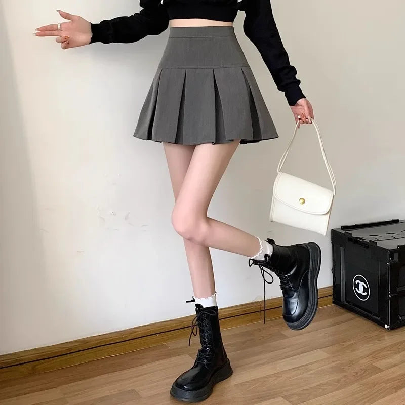Lunivop Elegant High-waisted Pleated Skirt Autumn New Style Korean Women's Clothing Versatile Zipper-up Cropped A- skirt