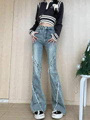 Lunivop  High Waist Bell Bottom Jeans Women's Spring Autumn Slim Fit Elastic  Hoof Fashion Splicing Jeans Long Pants Bell Shape
