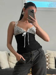 Lunivop Lace V Neck Sleeveless Lace Up Tank Top 2024 Slim Summer Y2K Streetwear Sexy Fashion Casual Clothes