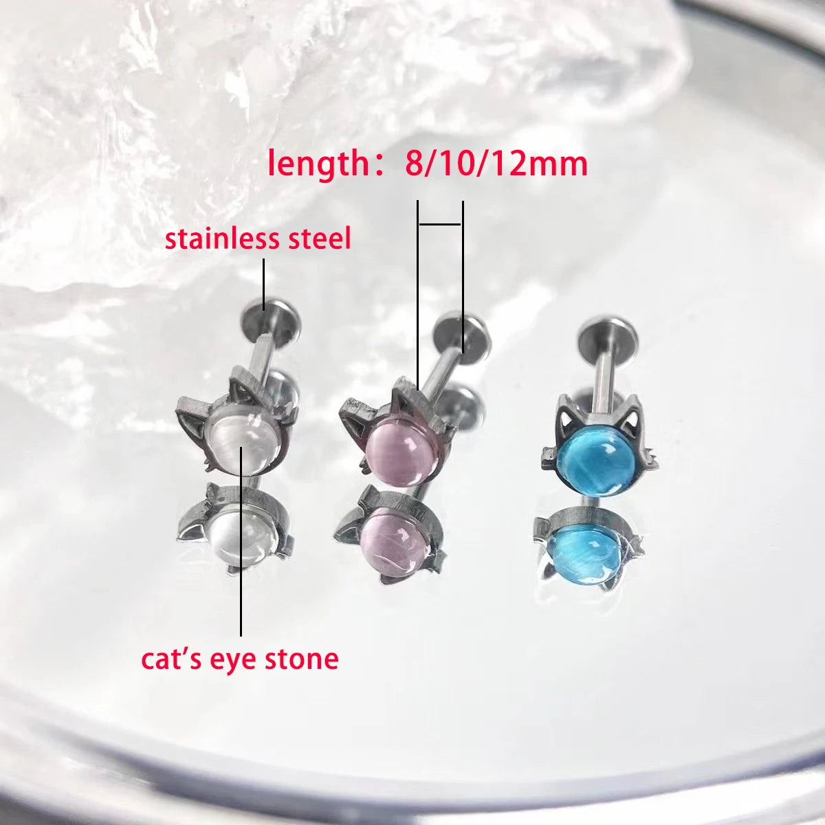 Lunivop 1PC Cute Cat Lip Rings For Women Y2k Pink Blue Cat's Eye Stone Stainless Steel Labret Piercing Daith Cartilage Body Jewelry Gift