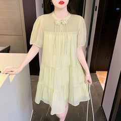 Lunivop  Knot Button Dress Summer New Collection Puff Sleeve High-end Doll Dress for Women