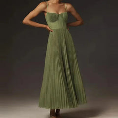 Lunivop  Female Hollow Backless Bridesmaid Dress Spring High Street Solid Girdling Pleat Long Dress Elegant Women Solid Tube Tops Dress