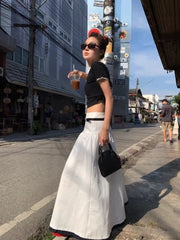 Lunivop Korean Style White Skirts Women Elegant Harajuku Black Long Skirts Vintage Fashion Casual Basic Midi Skirt Streetwear
