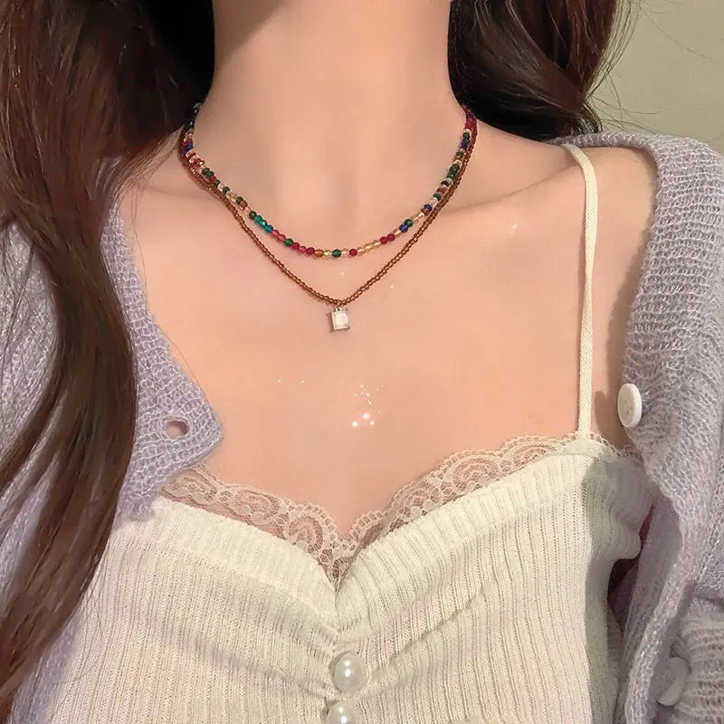 Lunivop New Korea Summer Lovely Colorful Flowers Daisy Transparent Crystal Beading Strand Short Choker Necklace for Women