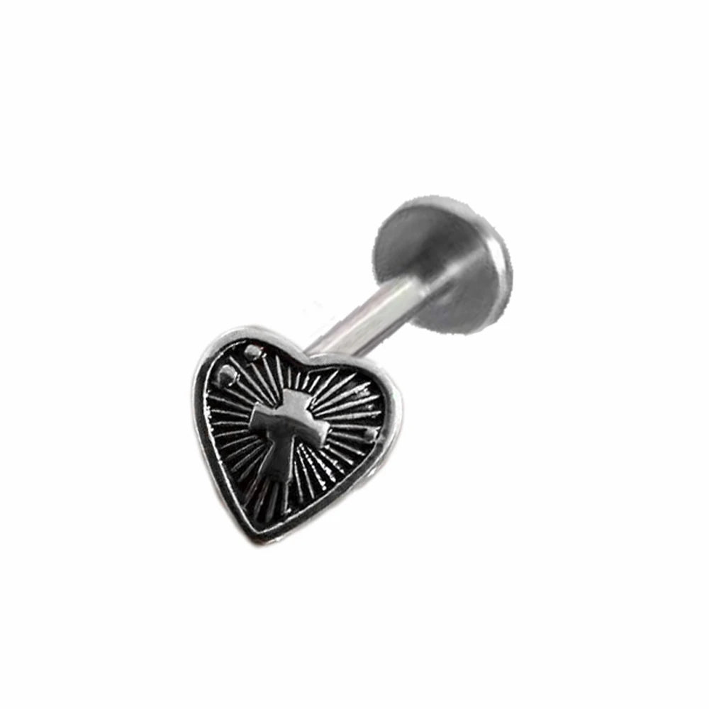Lunivop  1pc Gothic Love Heart Cross Lip Stud Y2K Ins Fashion Balck Gold Color Stainless Steel Labret Piercing Cartilage Body Jewelry