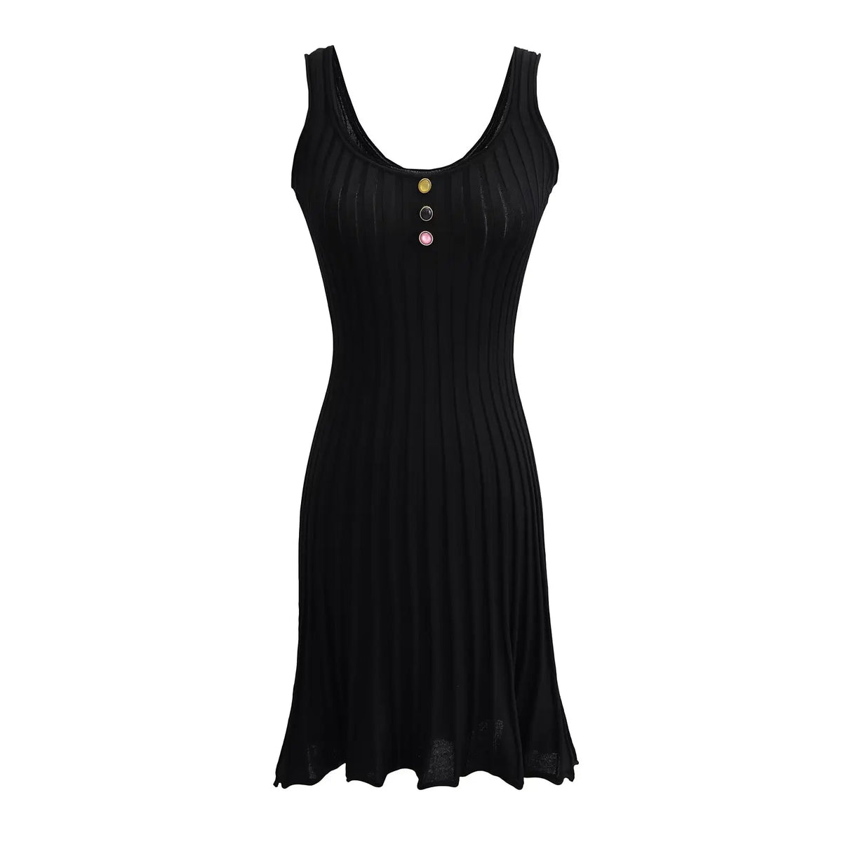 Lunivop  4 COLORS Sexy U collar Sleeveless Rib Knitting Dress Women Skinny Slim Fit Hem Pleated A-lined Short Tank Robe Pink Yellow Black