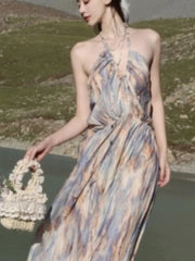 Lunivop  French Vintage Purple Backless  Long Dresses Basics Vestidos De Festa V -Neck Spring Summer Holiday A-Line Vestidos New