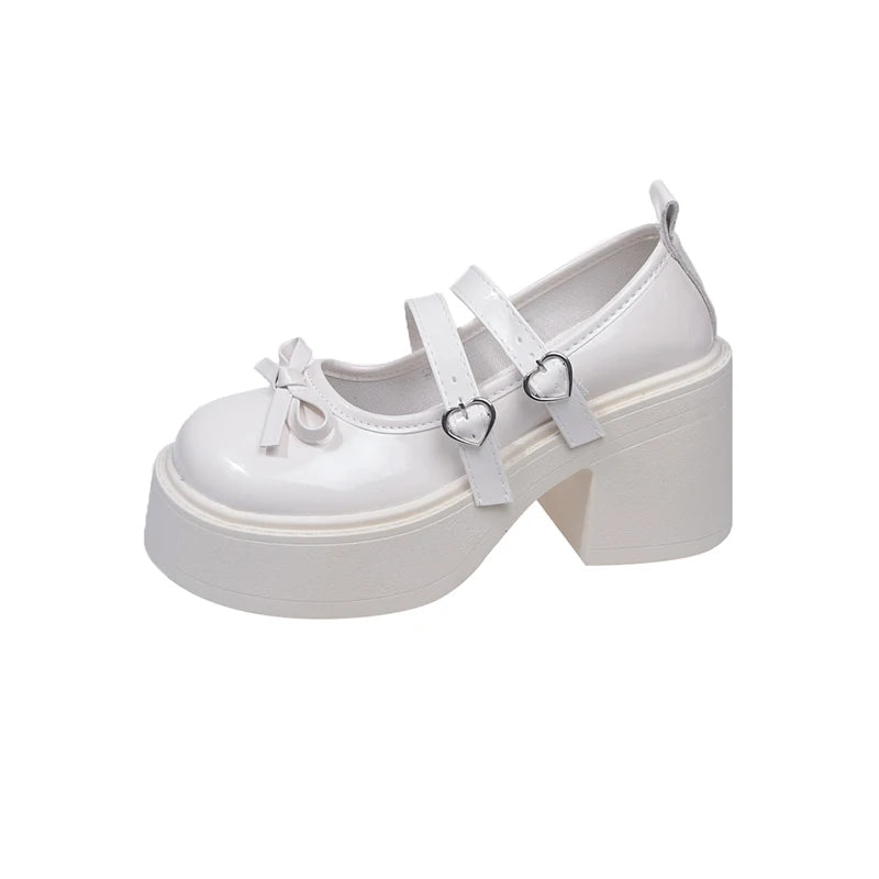 Lunivop  Platform Thick Bottom Women Mary Jane Shoes Patent Leather Heart Buckle Thick Heel Lolita Shoes Ladies Elegant Dress Pumps