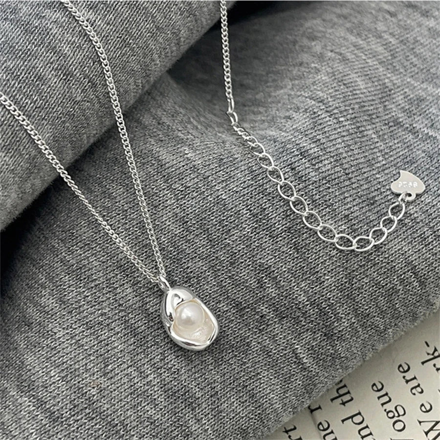 Lunivop Korean Trendy Minimalist Pearl Silver Pendant Necklace for Women Exquisite Copper Chain Dlegant Niche Design Party Jewelry Gifts