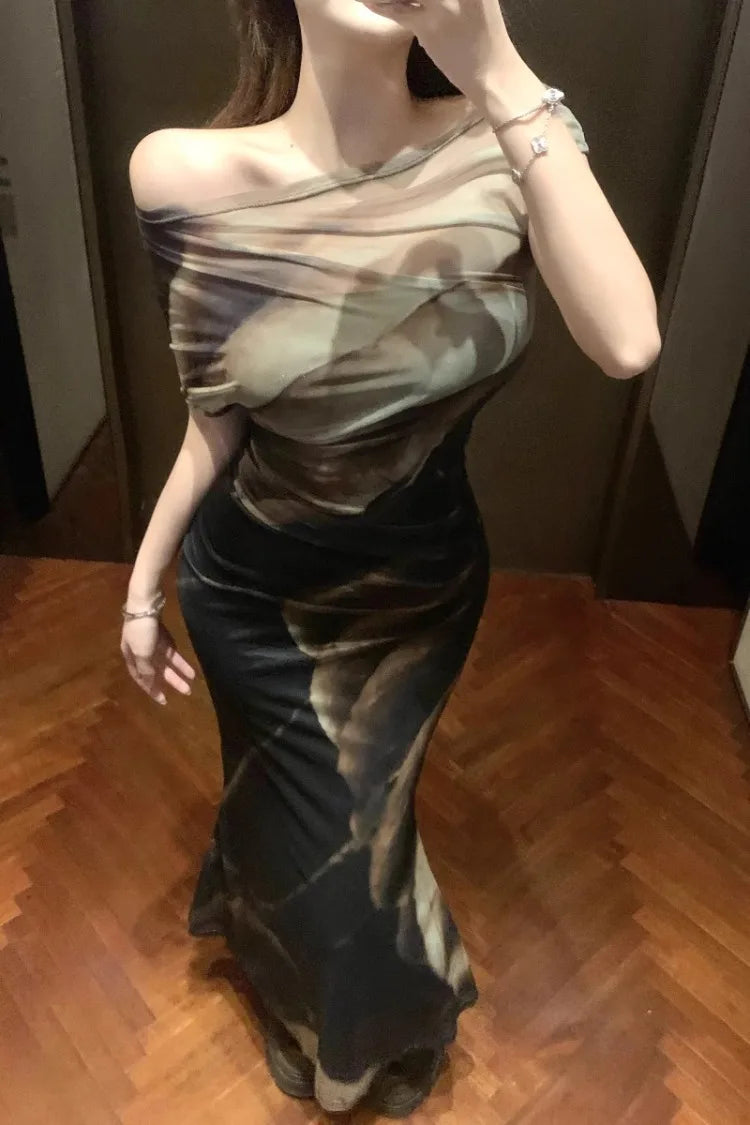 Lunivop  Dresses Women Vintage Sexy Floral Printed Slash Neck Off Shoulder Slim Elegant Party Dress Female Fashion Temperament