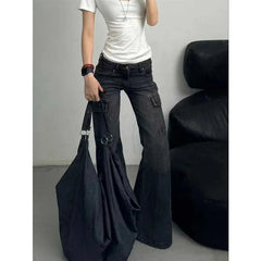 Lunivop Black Womens Jeans High Waist Vintage Straight Winter Denim Pants Street Multiple Pockets American Wide Leg Baggy Denim Trouser
