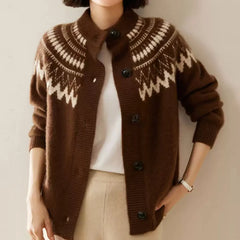 Lunivop Fair Isle Knit Sweater Cardigan Women Cozy Stand Collar Button Front Sweater Jacket Teen-Girl Fall Winter Vintage Chic Outfit