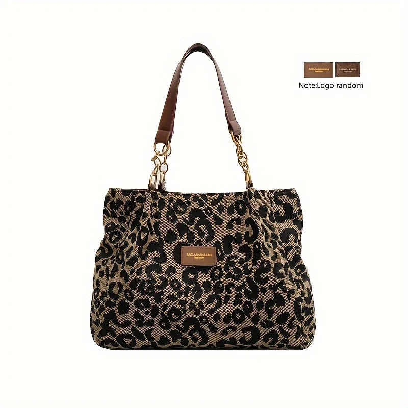 Lunivop   Leopard Print Canvas Tote Bag, Fashionable Shoulder Bag For Women, Perfect For School, Office, And Shopping