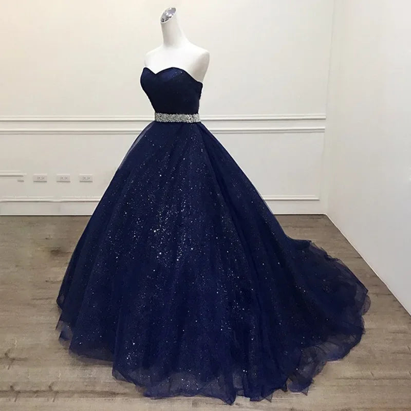 Lunivop  Elegant Temperament Strapless Evening Dress Exquisite High Waist A-line Heavy Diamond Belt Ball Gown Sequin Court Tr