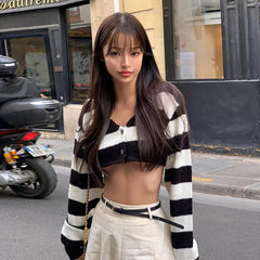 Lunivop Knitting Deep V Button Striped High Waist Long Sleeve Women'S  Tops Y2K Streetwear Wholesale Winter Fashion Clothing