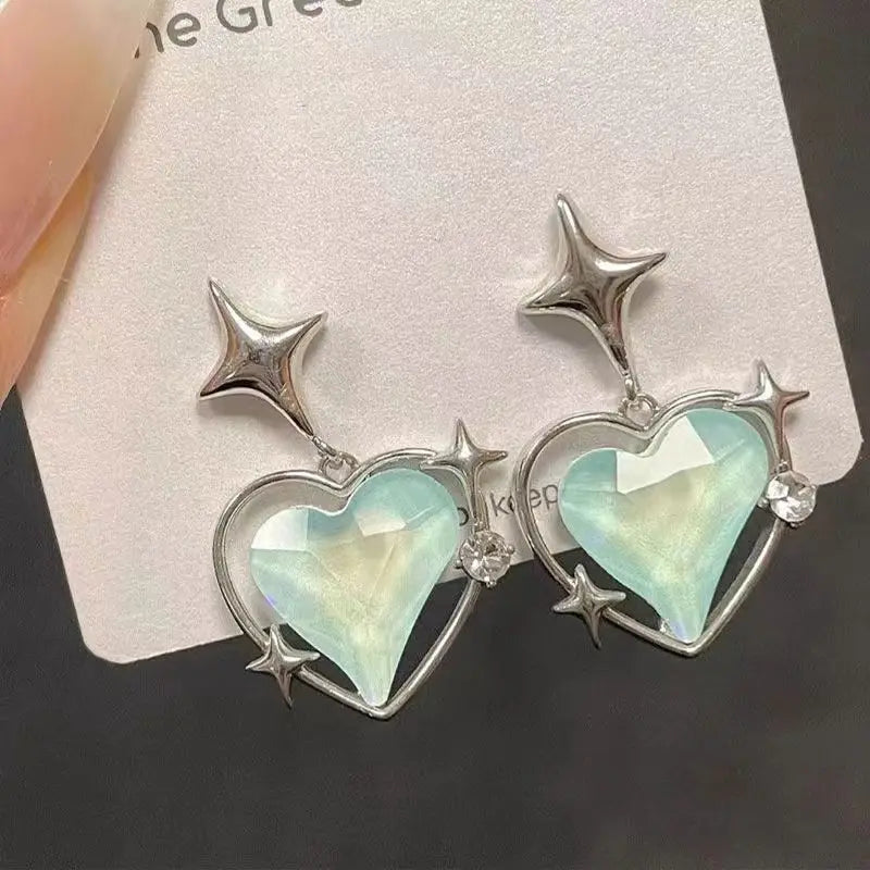 Lunivop New Blue Crystal Heart Star Stud Earrings for Women Girl New Gothic Y2K Punk Design Earrings Removable Simple Earrings