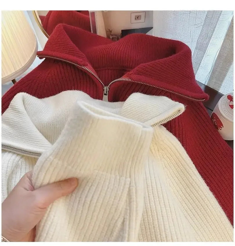 Lunivop Half Zip Collar Sweater Women Pullovers Soft Knitted Long Sleeve Short Jumper Fall Winter Teen-girl Korean Fashion Outfit