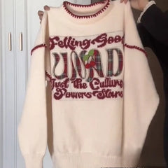 Lunivop  American Lazy Style Sweet Embroidered Knitted Sweater+ High Waist Woolen Plaid Pleated Skirts Spring Autumn New Two Piece Sets