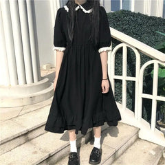Lunivop  Kawaii Doll Collar Summer Womens Dresses New Korean Fashion Black Midi Dresses Preppy Style Elegant Party Lolita Dress