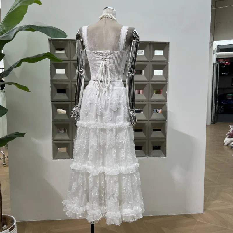 Lunivop  Fashion Solid Color Lace 2 Piece Set Women's Sleeveless Vest Tops A Line Skirts 2025 Summer New Tide