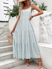 Lunivop  Ditsy Floral Print Tie Shoulder Layered Hem Cami Maxi Dress Beach Vacation Outfit