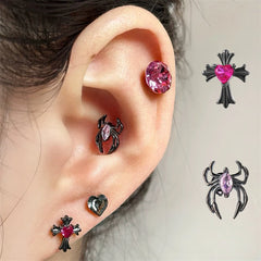 Lunivop 1 PCS Black Cross Rose Red Zircon Crystal Ear Bone Nail 316L Medical Titanium Steel Earrings for Women Y2K Punk Superior Jewelry