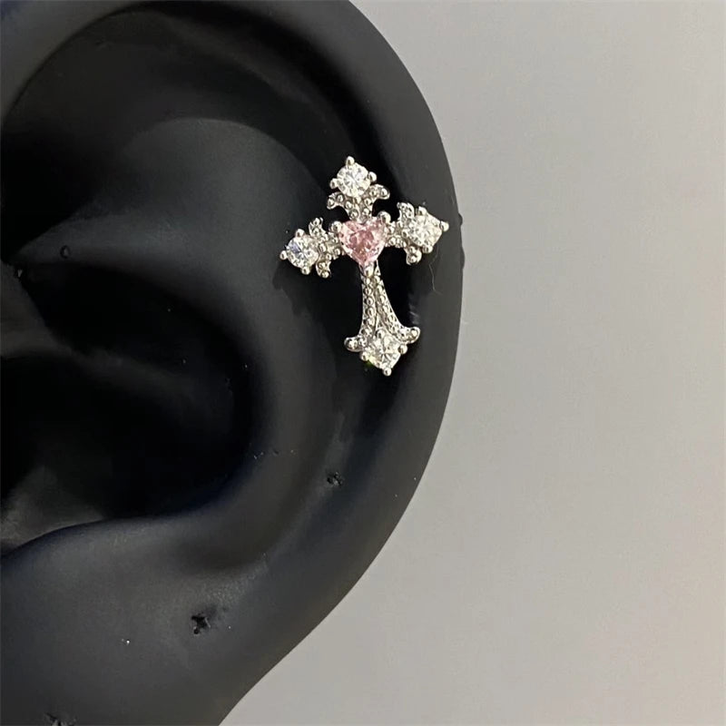 Lunivop 1pcs Quality Shiny Cross Zircon 316L Stainless Steel Ear Bone Nail Y2K Style Silver Color Earring for Women Cochlear Accessories