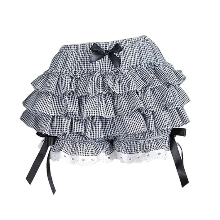 Lunivop Summer New All-match Skirt for Women Fashion Sweet Gray Plaid Skirts Y2k Grunge High Waist Ruched Cake Faldas Mujer