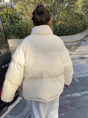 Lunivop Cute Preppy Style Sweet Puffy Parkas Women Loose Vintage Long Sleeve Cotton Coat Casual Stand Collar Winter Warm Thick Jacket