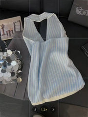 Lunivop  korean high street halter knitter camisole y2k aesthetic constrast color plaid sexy backless design tank tops harajuku girl tees