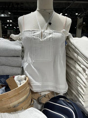 Lunivop  Cute White Square Neck Halter Strap Camisole Women Summer New Cotton Lace Trim Sleeveless Vests Sweet Vintage Chic Tank Tops Y2K
