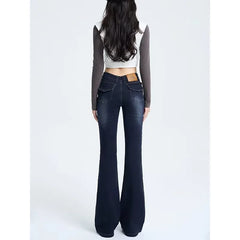 Lunivop  American Low Waist Micro Flare Jeans for Women Fall Winter New Style Slimming Extended Horse Hoof Bell Pants