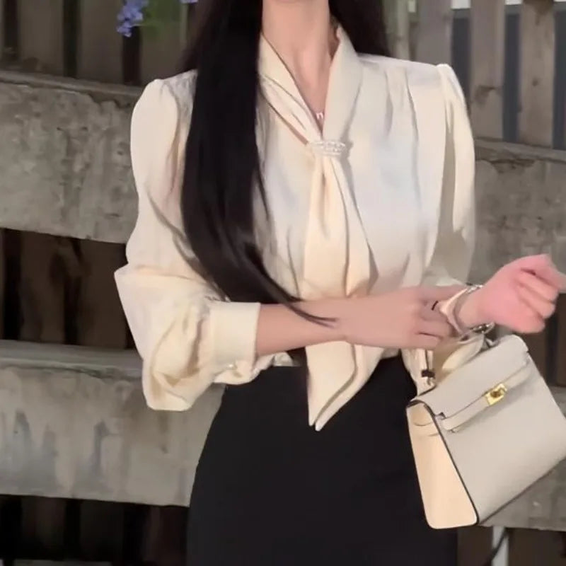 Lunivop Autumn light familiar wind professional temperament long sleeve shirt+high waist split skirt suit