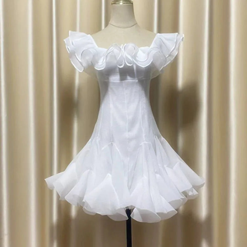 Lunivop Fashion Women Dress Sleeveless Slash Neck Solid Color Lotus Leaf Edge Design Female Party Dresses New Tide