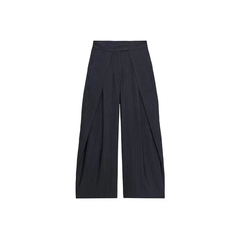 Lunivop  Stylish Stripe Pleated Wide Leg Pants For Women Casual Pockets High Waist Long Trousers Autumn New Lady Pants Streetwear
