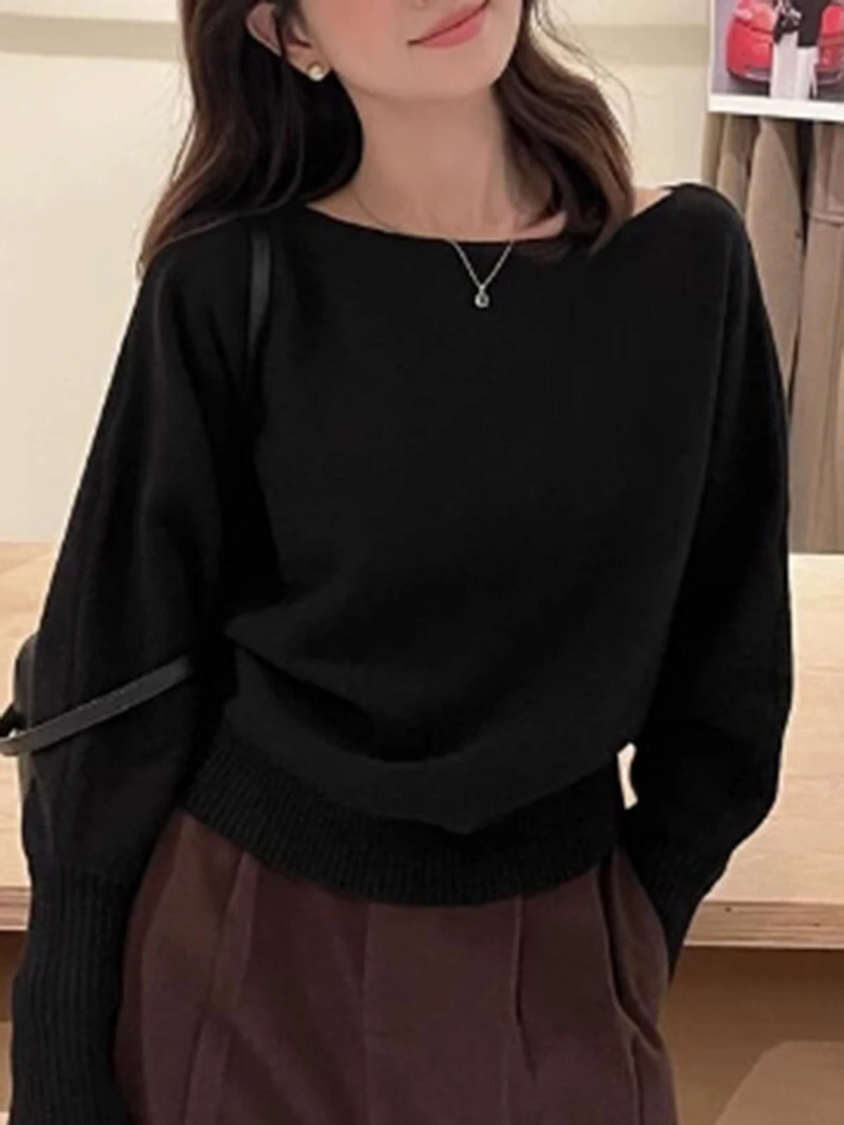 Lunivop Off Shoulder Knit Top for Women Slash Neck Rib-knit Batwing Sleeve Sweater Pullovers Autumn Winter Korean Fashion Outfit