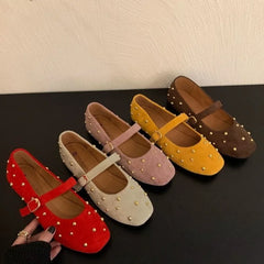 Lunivop  Summer Brand Mary Jane Shoes for Women Fashion Rivet Suede Classic Retro Brown Casual Soft Bottom Comfortable Ladies Flats