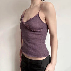 Lunivop  Vintage Solid Strap Top Retro Floral Stitching Sleeveless Slim-fitting Crop Tops Women Summer Casual Knitted Tees Grunge