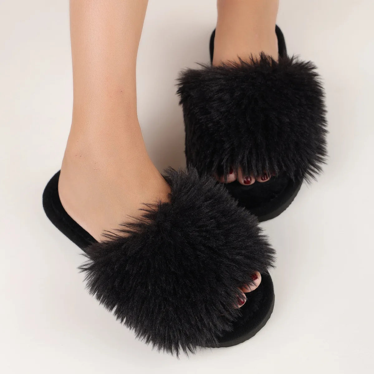 Lunivop New Women Designer Fur Slides Slippers Open Toe Slip on Flat Indoor Plush Slippers Home Bedroom Fuzzy Casual Outdoor Comfy Flats