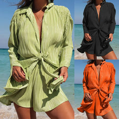 Lunivop  Summer Women's Lapel Long Sleeve Shirt Shorts Casual Suit
