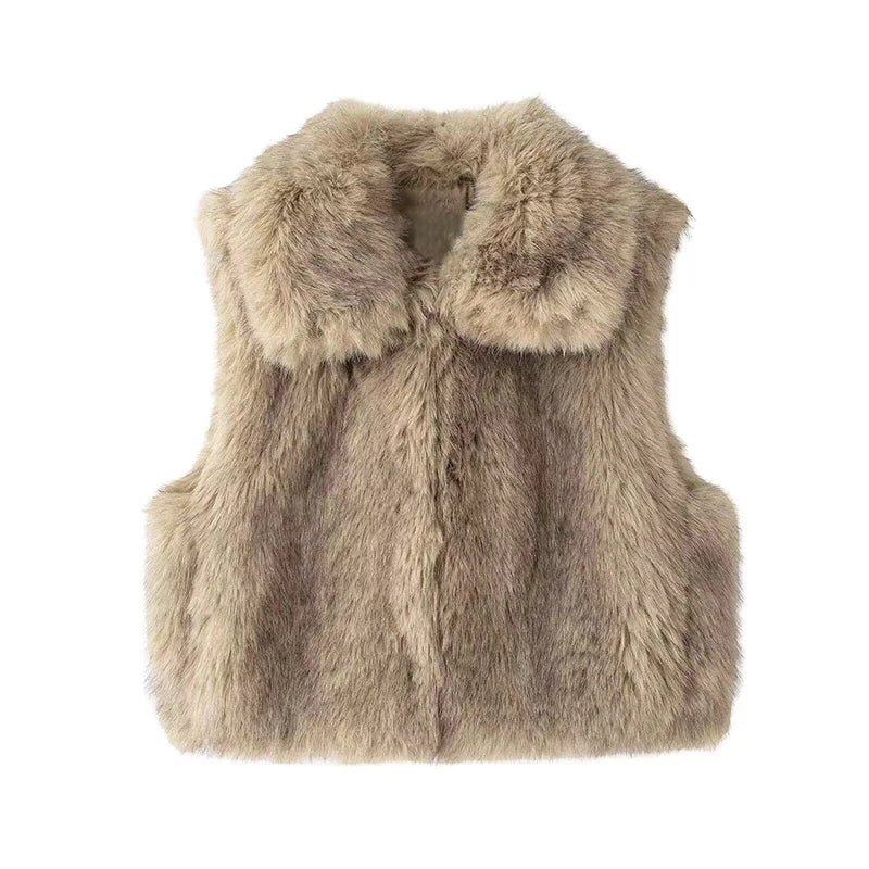 Lunivop Turn-down Collar Fluffy Faux Fur Vest Women Luxury Solid Sleeveless Waistcoat Female Autumn Winter High Street Outwear Tops