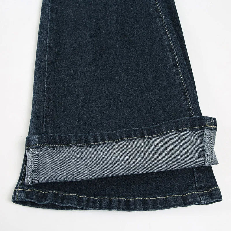 Lunivop American Retro Low Waisted Washed Jeans Women Streetwear Y2K Slim Fit Flared Pants Mujer Fashion Button Pockets Denim Trousers