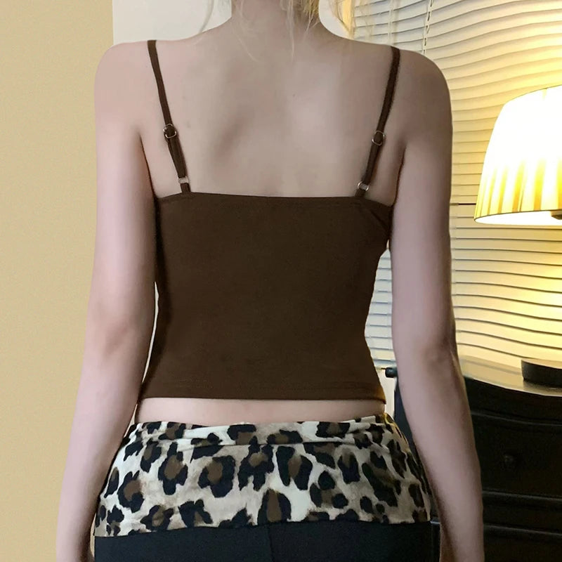 Lunivop  y2k Leopard Print Patchwork Corset Top Women Sleeveless Skinny Crop Top y2k Aesthetic Cute Lace Stitching Camisole Ladies
