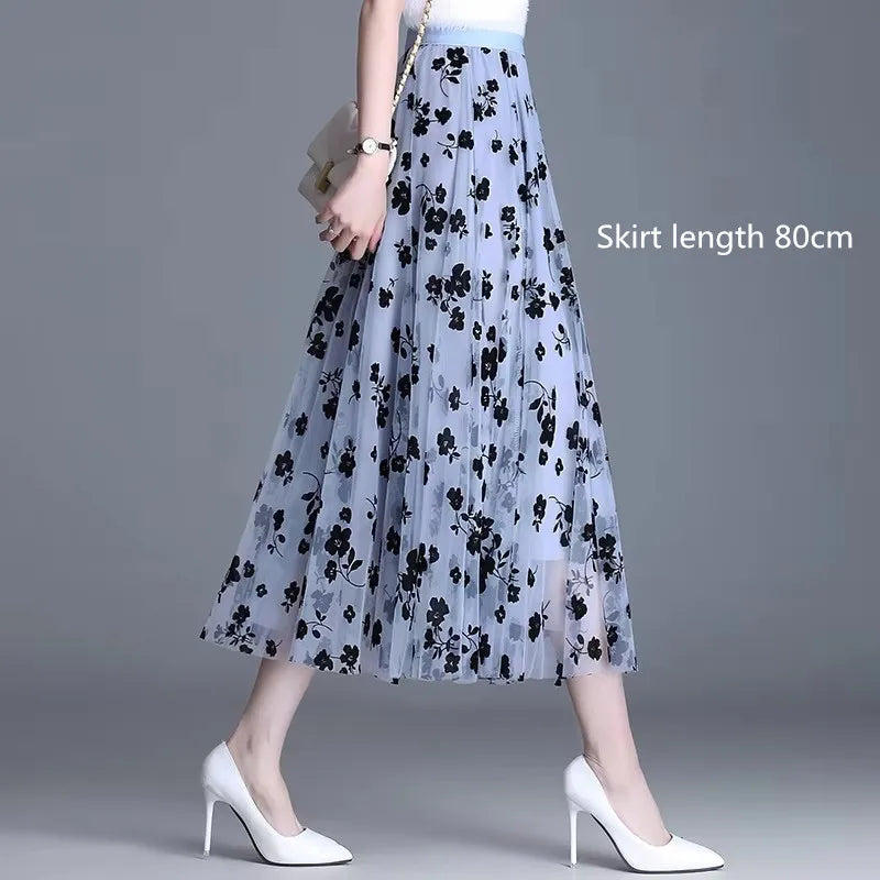 Lunivop  Summer New Medium and long styles Half Petticoat Female Elastic Waist Large Swing Gauze Skirt 68-80CM