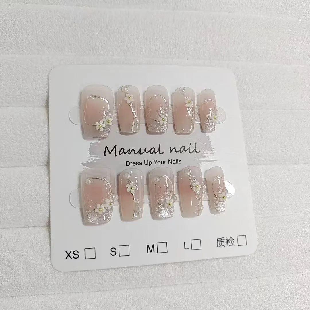 Lunivop  10pcs Short Square False Nails for Gluing Flower Blush Fake Nail with Design Charms Fashion Manicure Nail Tips Press on Nails
