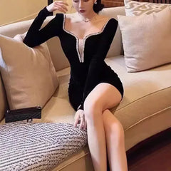 Lunivop  Plus Size New Luxury Socialite Style Elegant Sexy Slimming Velvet Dress For Women Slimming Silk Gown Dress Large Size La...